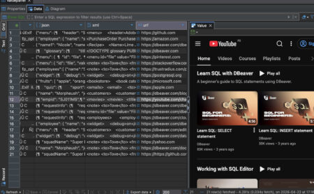 DBeaver Value panel in dark theme inspecting a selected cell